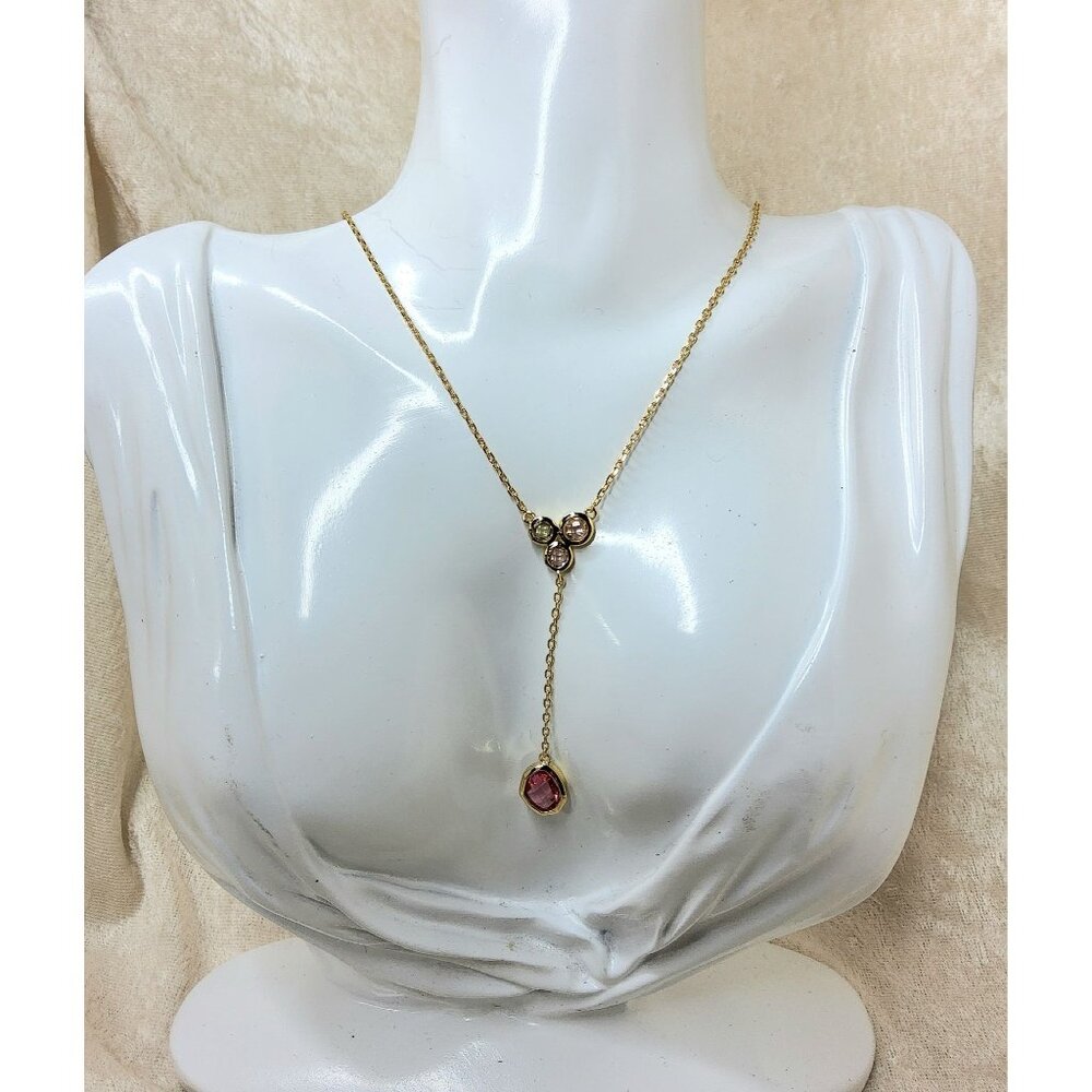 Talia 14KT Gold Filled Y Necklace Pink & Clear Crystals, 19" - 20" adj length, N